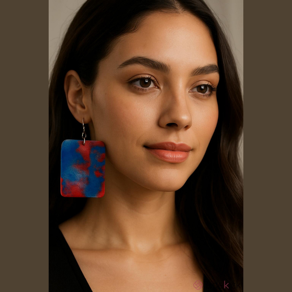 Red and Blue Square Earrings